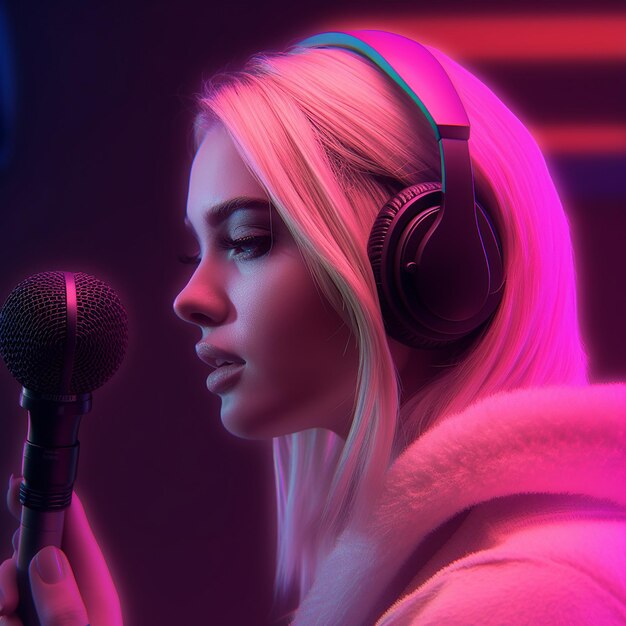 Illustration of Confident Streamer with Pink Hair Gaming Vibes and Stylish Headphones