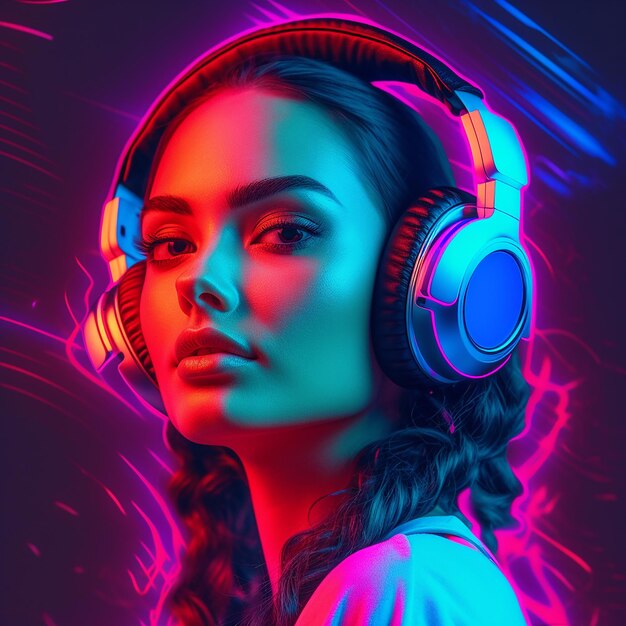 Illustration of Confident Streamer with Pink Hair Gaming Vibes and Stylish Headphones