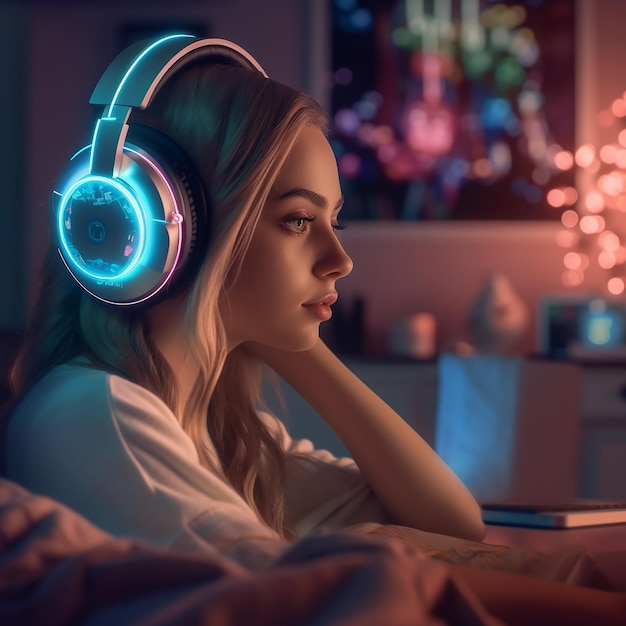Illustration of Confident Streamer with Pink Hair Gaming Vibes and Stylish Headphones