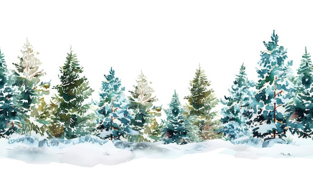 Иллюстрация хвойного леса в акварели Рождественские елки зимний пейзаж снег на открытом воздухе снежный сельский пейзаж хвойные деревья древесина и снег