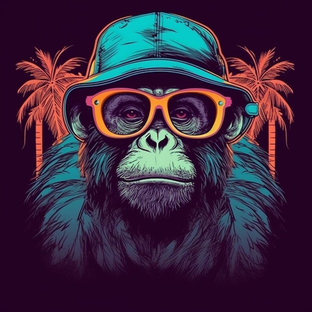 Illustration of a cool monkey wearing headphones and sunglasses