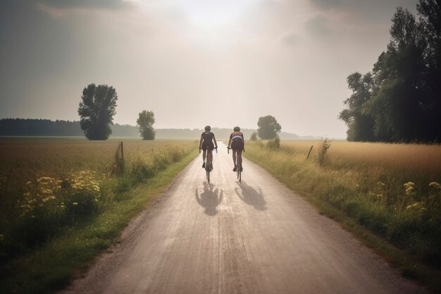 illustration a couple of cyclists on the road ai generative