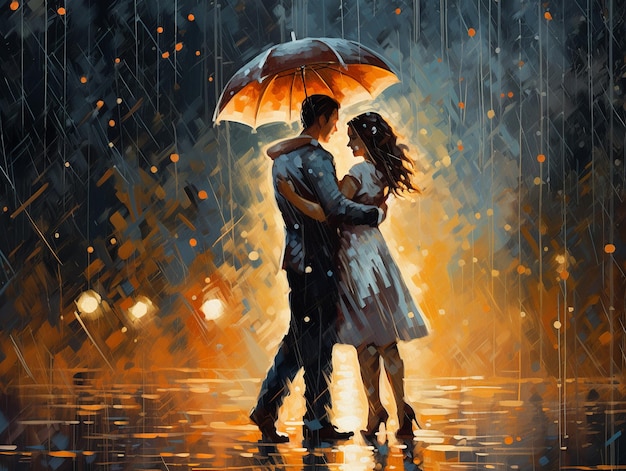 illustration of couple dancing in the rain