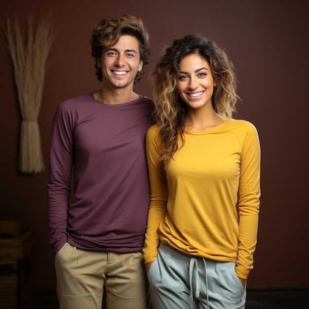 Иллюстрация портрета пары с обычным макетом футболки, сгенерированная ИИ