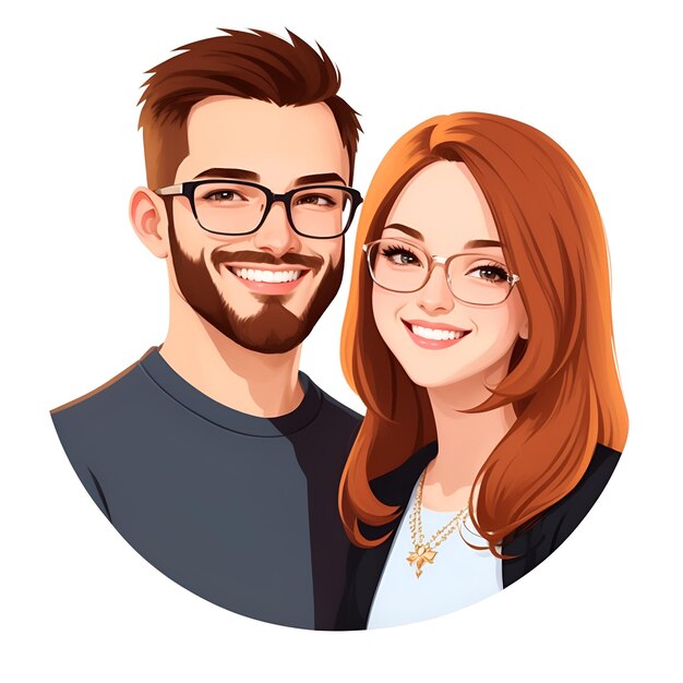 Photo illustration couple glasses american cartoon art style images with ai generated