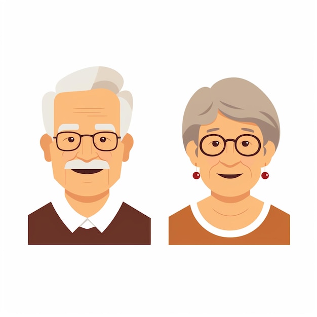 Photo an illustration of a couple of older people with glasses generative ai