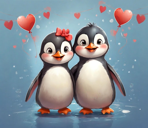 Illustration of couple of penguins in love concept valentines day