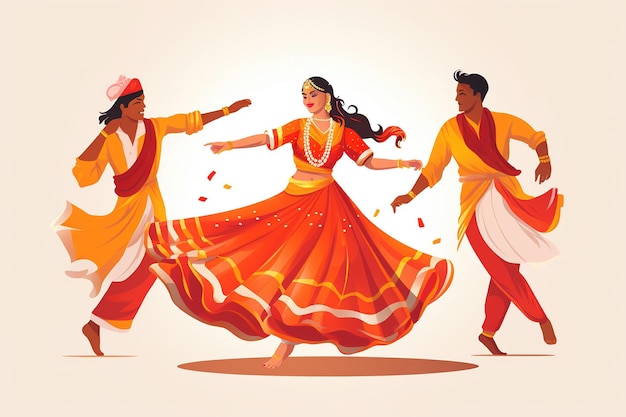 Illustration of couple playing Garba and Dandiya night in Navratri Generative Ai
