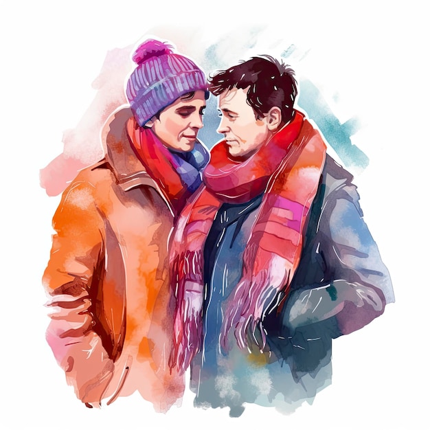 Иллюстрация пары в холодной одежде