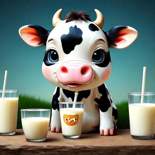 illustration of cow drinking milkillustration of cute cow and milkillustration of cute cow with milk