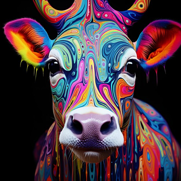 illustration of cow head in rainbow colors