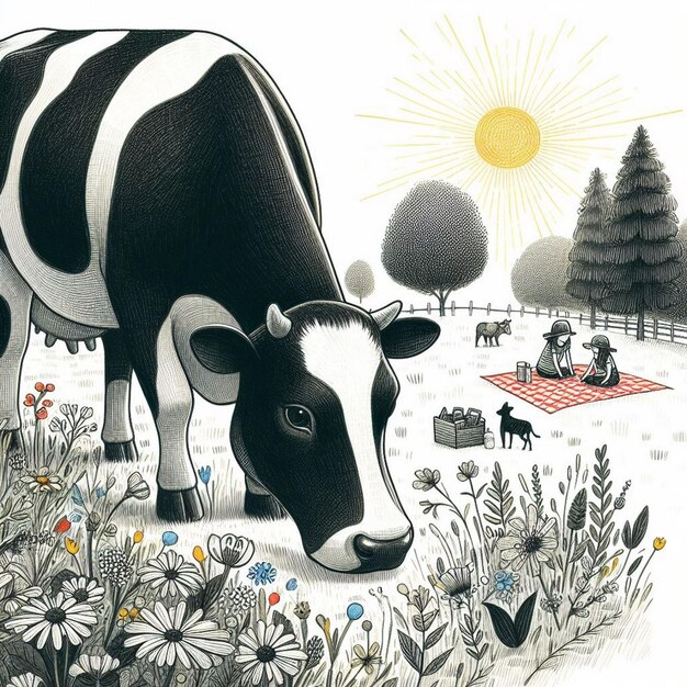 Photo illustration of a cow in the park