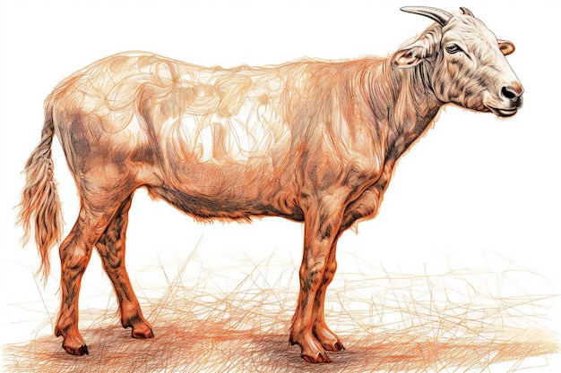 白い背景に牛のイラスト 鉛筆で描く