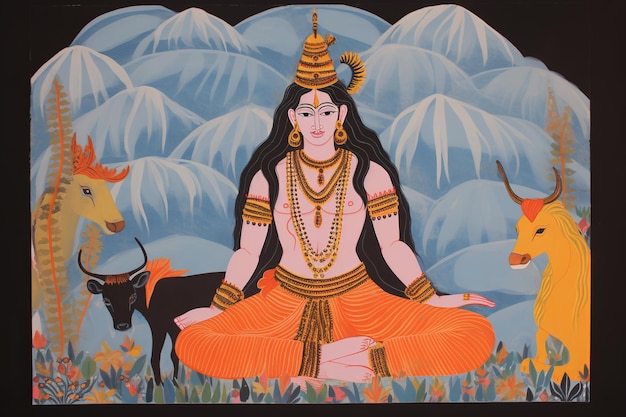 illustration of Craft a detailed painting depicting Lord Shiva with