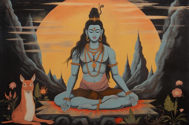 illustration of Craft a detailed painting depicting Lord Shiva with