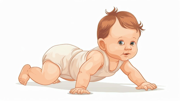 An illustration of a crawling baby The baby is wearing a diaper and has a happy expression on its face
