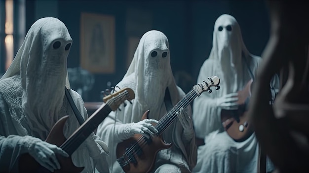 Illustration of a creepy ghost playing a musical instrument