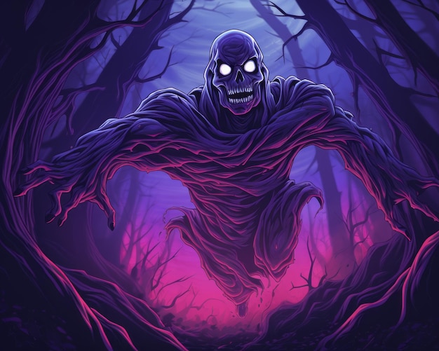 an illustration of a creepy monster in the woods