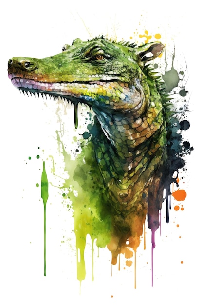 Иллюстрация крокодила акварелью Животное на белом фоне генеративный AI