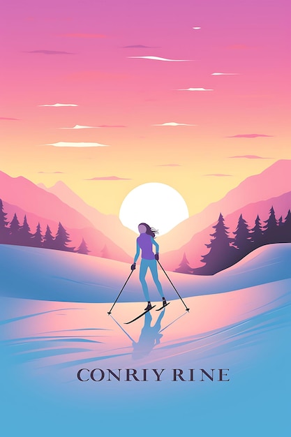 사진 크로스컨트리 스키 인내와 평온함 파스텔 컬러 sch 플래트 2d 스포츠 아트 포스터