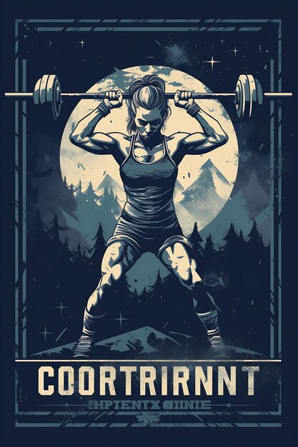Фото Иллюстрация соревнования crossfit сила и решимость темный и moo flat 2d спортивный художественный плакат