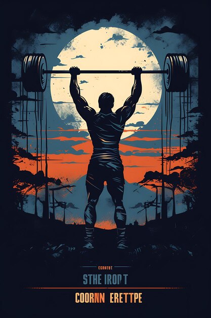 Illustration Crossfit Competition Strength and Determination Dark and Moo Flat 2D Sport Art Poster