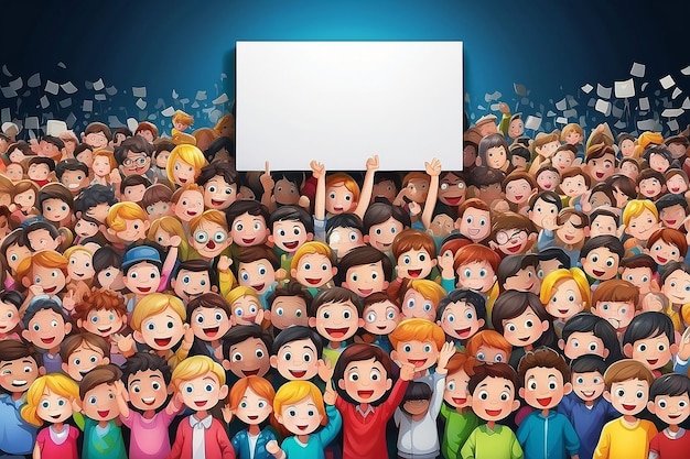 Foto illustrazione del cartone animato crowd children con segno vuoto