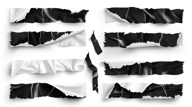 An illustration of crumpled plastic sticky tape with wrinkled surfaces and uneven tear edges isolated on a white background