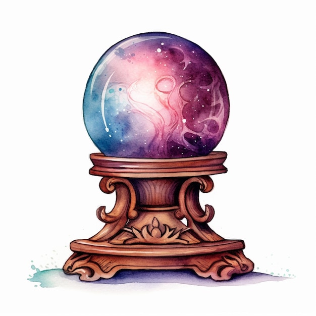 Illustration of a crystal ball with a purple and blue galaxy inside generative ai