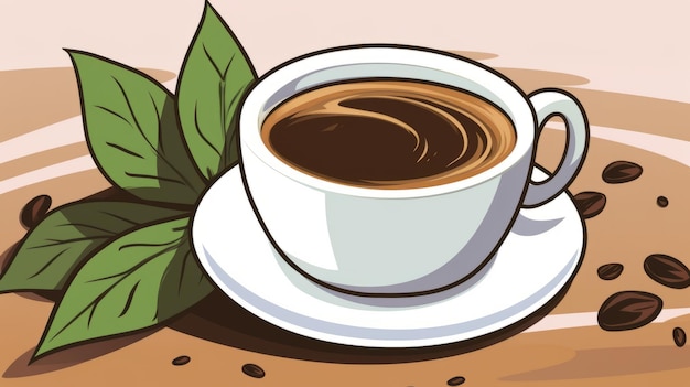 an illustration of a cup of coffee and leaves