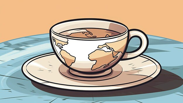 受け皿に置かれたコーヒーカップのイラスト