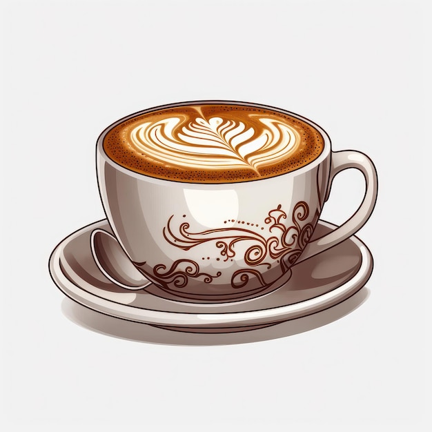 흰색 배경에 커피 한 잔의 그림
