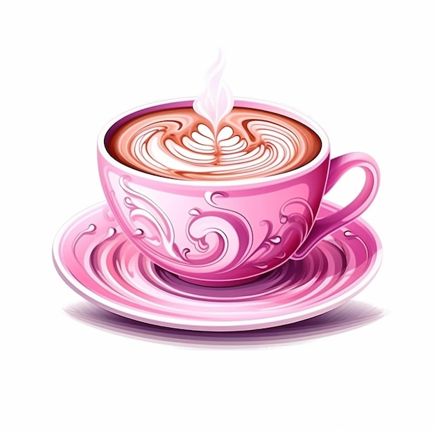 Illustration of a cup of coffee with a swirly pattern on the saucer generative ai