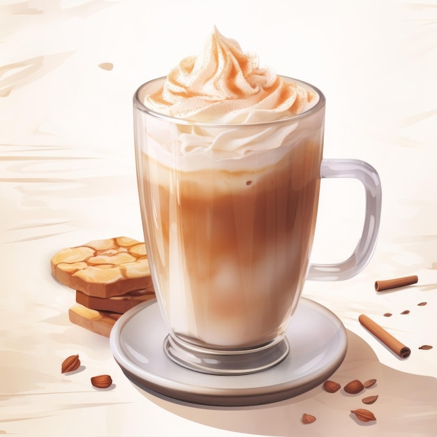 Photo an illustration of a cup of coffee with whipped cream and cinnamon