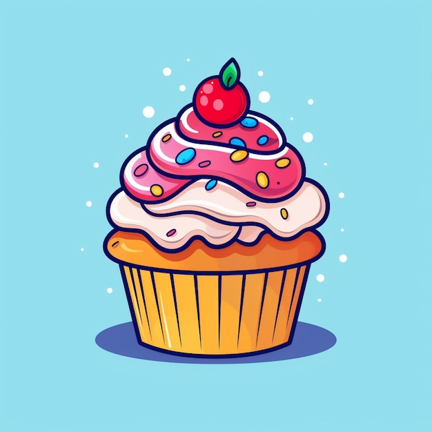 Foto illustrazione di un cupcake con una ciliegina in cima generativa ai