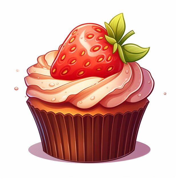 illustration of a cupcake with a strawberry on top generative ai