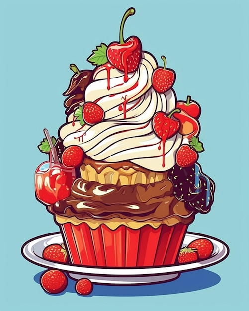 Foto illustrazione di un cupcake con panna montata generativa ai