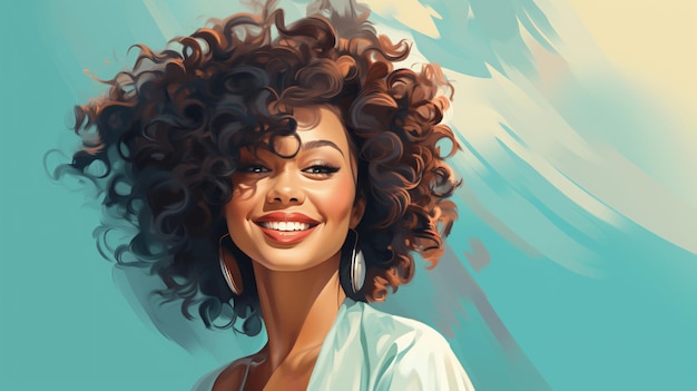 Illustration of a curly hair afro american woman smiling