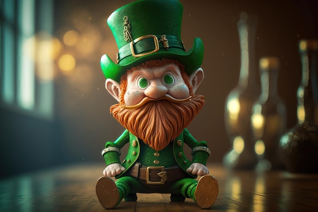 Illustration of a cute 3d leprechaun St Patrick's Day Concept AI generation