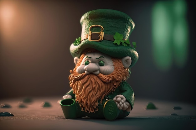 Illustration of a cute 3d leprechaun St Patrick's Day Concept AI generation