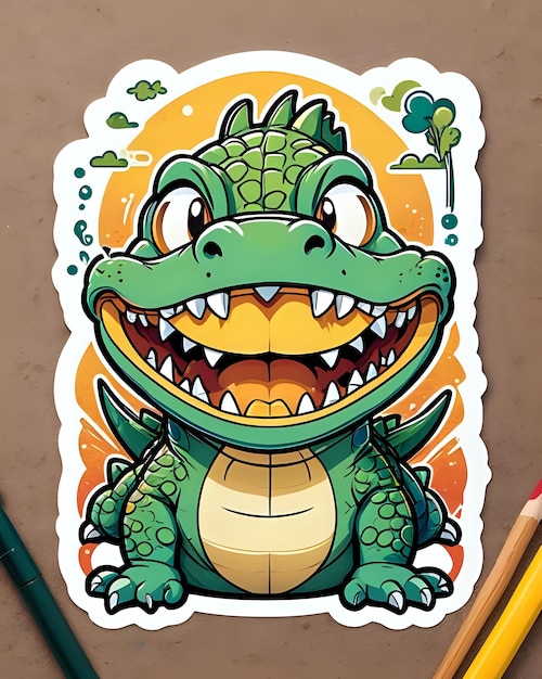 Illustration of a cute Alligator sticker with vibrant colors and a playful expression