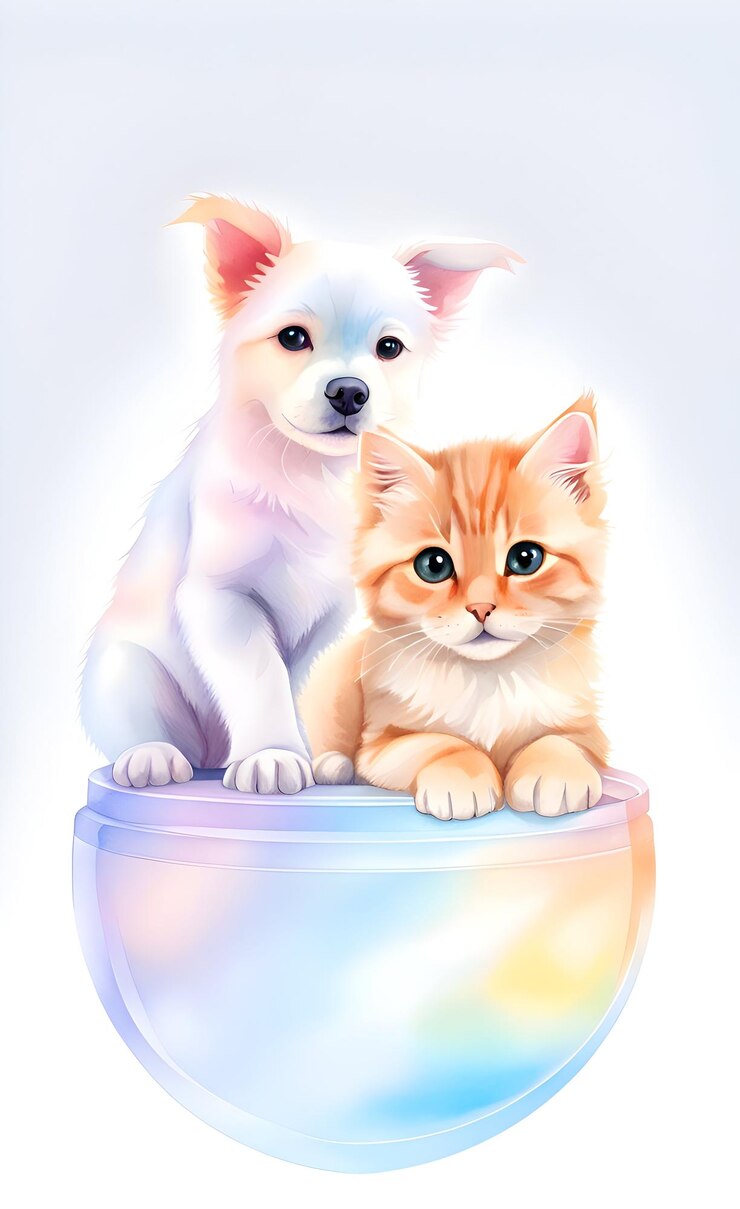 Фотография иллюстрация милого щенка-собаки и кошки