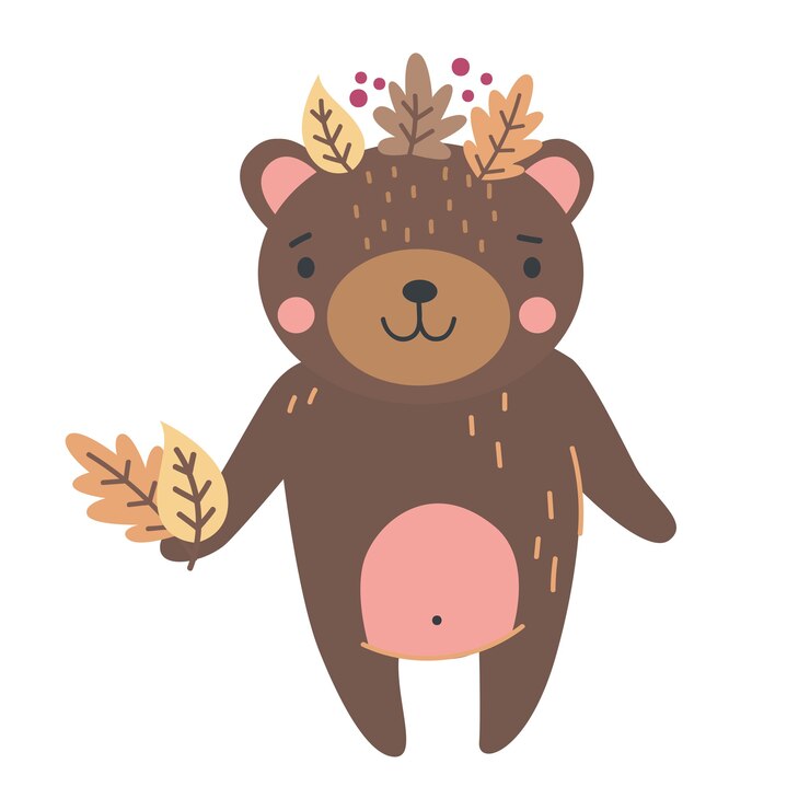 Photo 葉を持つかわいいクマのイラスト