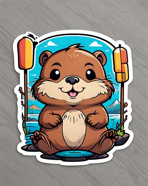 Photo illustration of a cute beaver sticker with vibrant colors and a playful expression