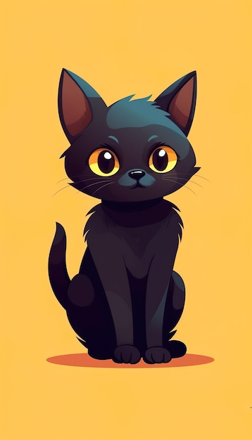 An Illustration Of A Cute Black Cat Cartoon Flat Background