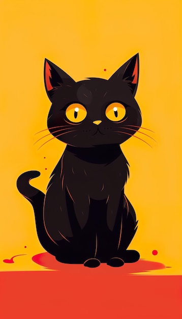 An Illustration Of A Cute Black Cat Cartoon Flat Background