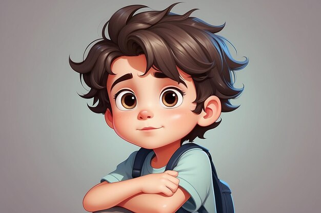 Photo illustration of cute boy cartoon thinking