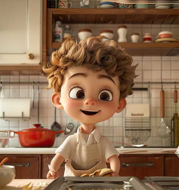 Illustration of a cute boy cooking