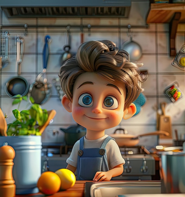 Illustration of a cute boy cooking