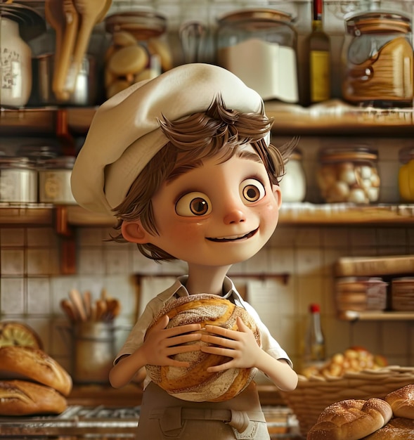 Illustration of a cute boy cooking